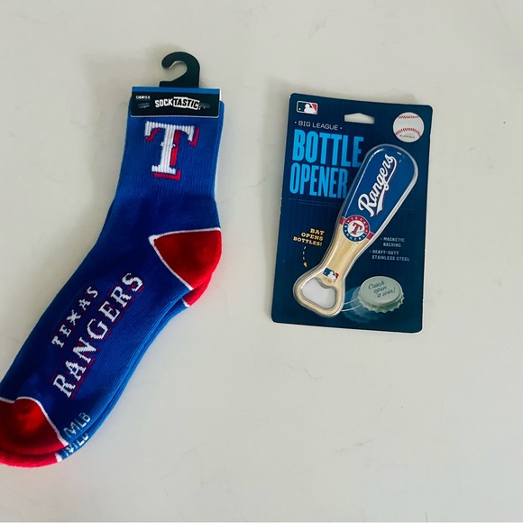 Texas Rangers Blue Socks and Bottle Opener Set - Picture 1 of 5